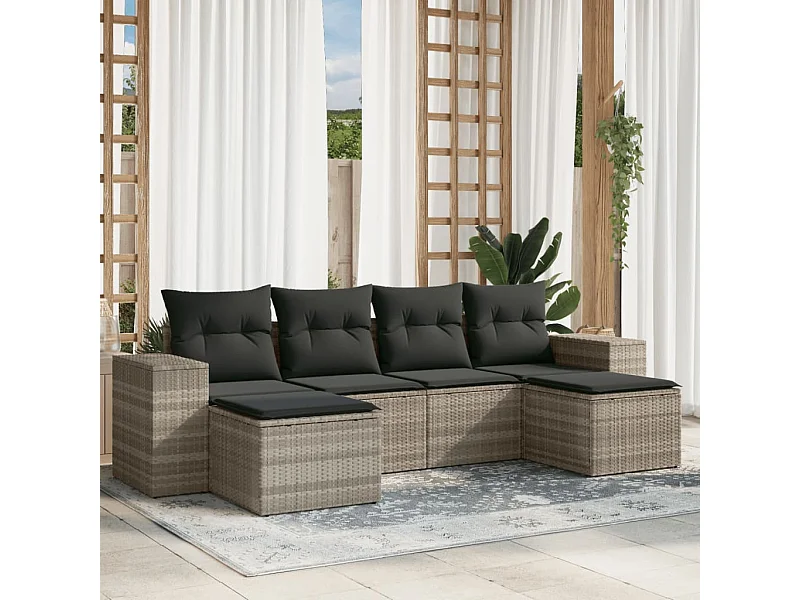 6-delige Loungeset met kussens poly rattan lichtgrijs