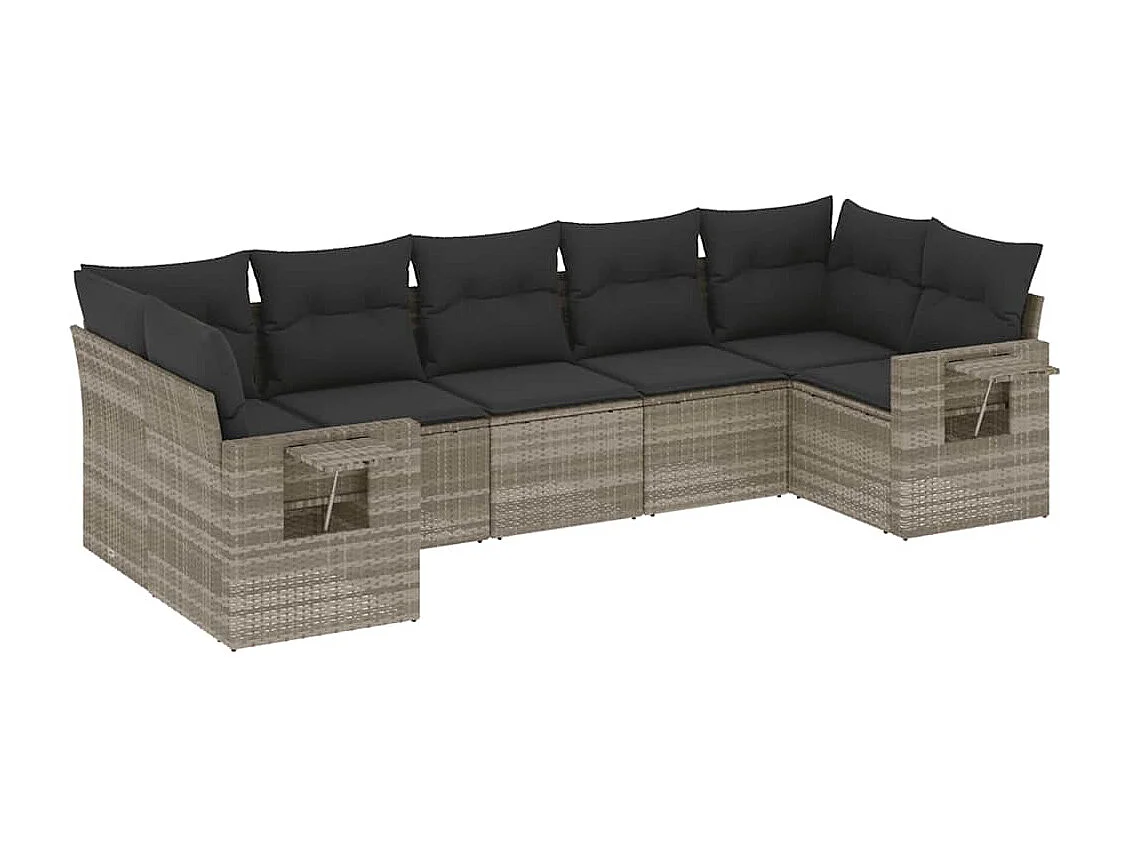 7-delige Loungeset met kussens poly rattan lichtgrijs