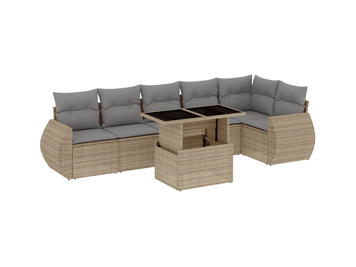 Salon de jardin avec coussins 7 pièces beige résine tressée