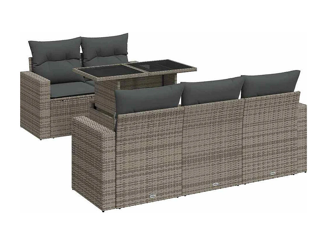 6-delige Loungeset met kussens poly rattan grijs