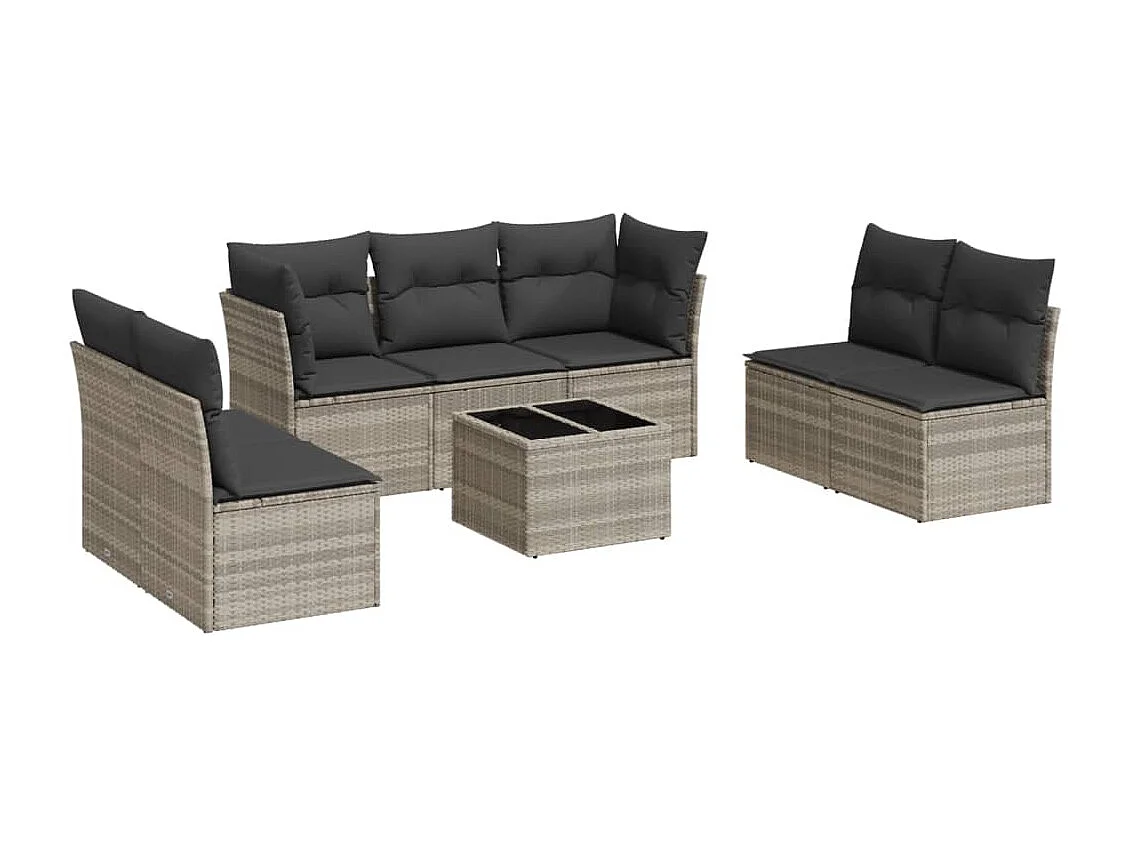 Salon de jardin 8 pièces avec coussins gris clair résine tressée