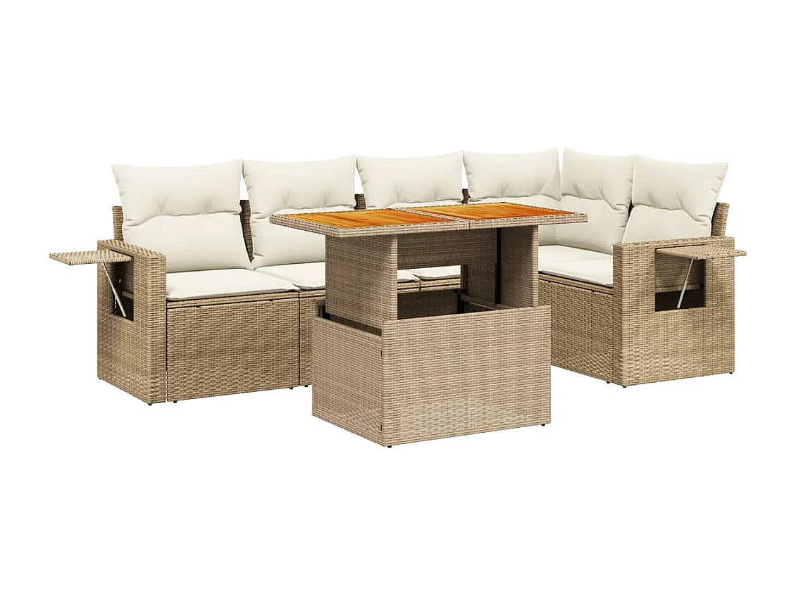 6-delige Loungeset met kussens poly rattan beige