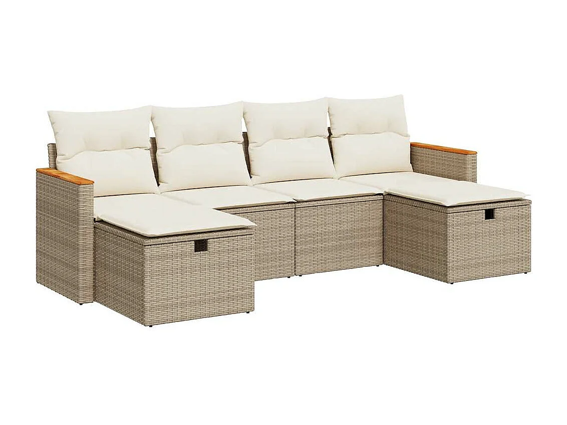 Salon de jardin avec coussins 6 pièces beige résine tressée