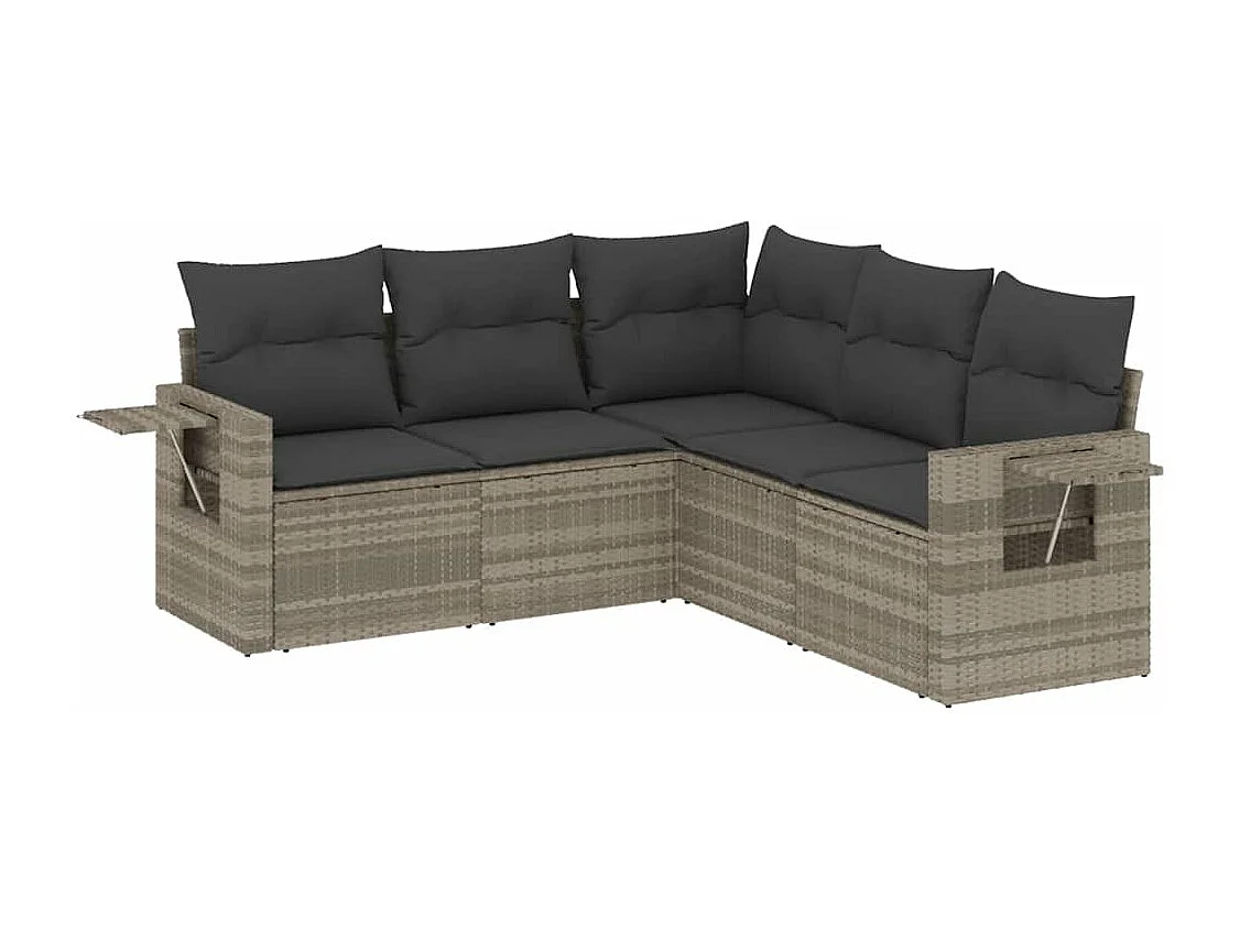 Salon de jardin 5 pièces avec coussins gris clair résine tressée