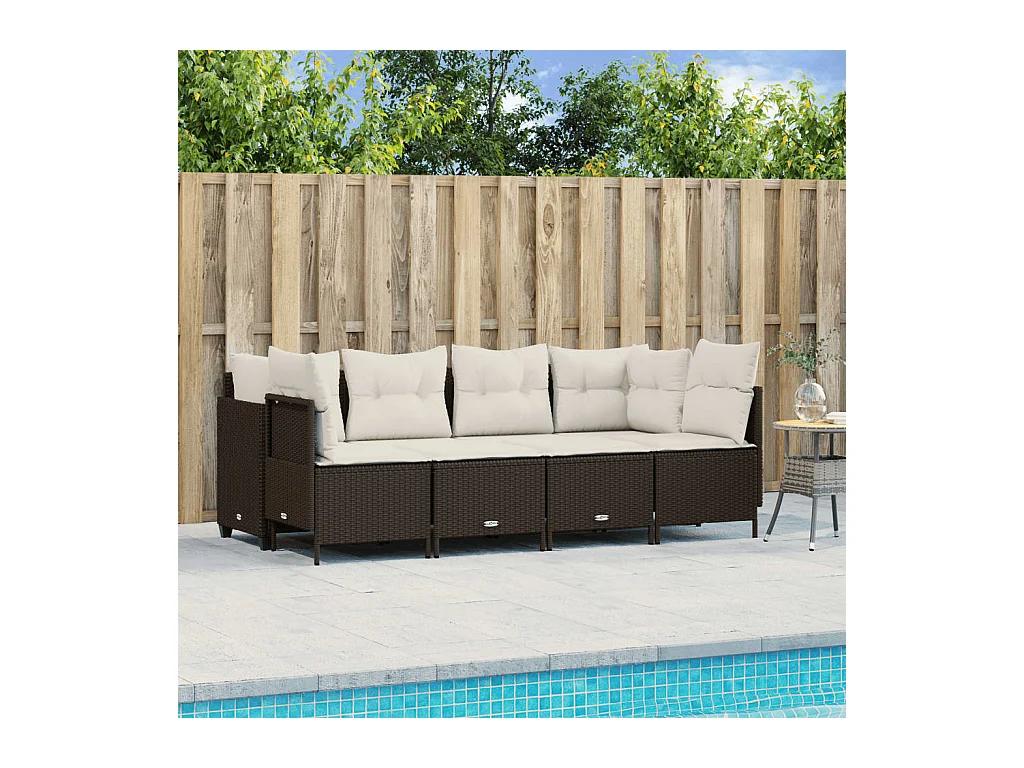Salon de jardin avec coussins 5 pièces marron résine tressée
