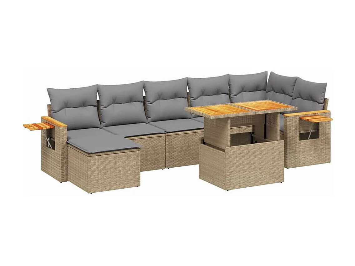 Salon de jardin avec coussins 8 pièces beige résine tressée