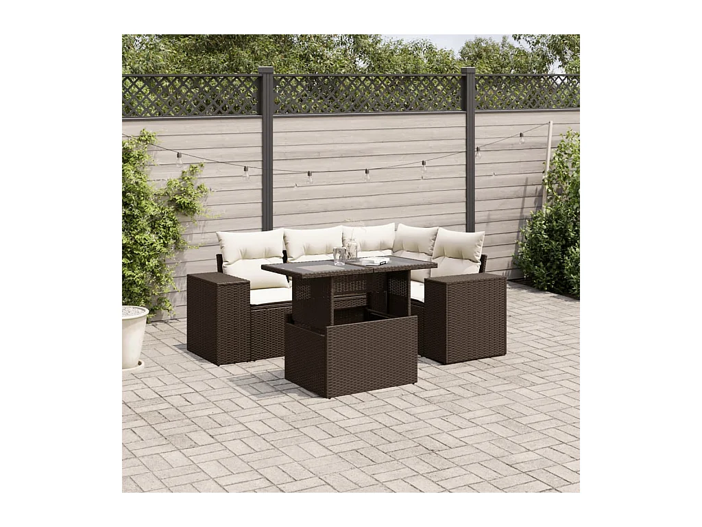 Salon de jardin avec coussins 5 pièces marron résine tressée