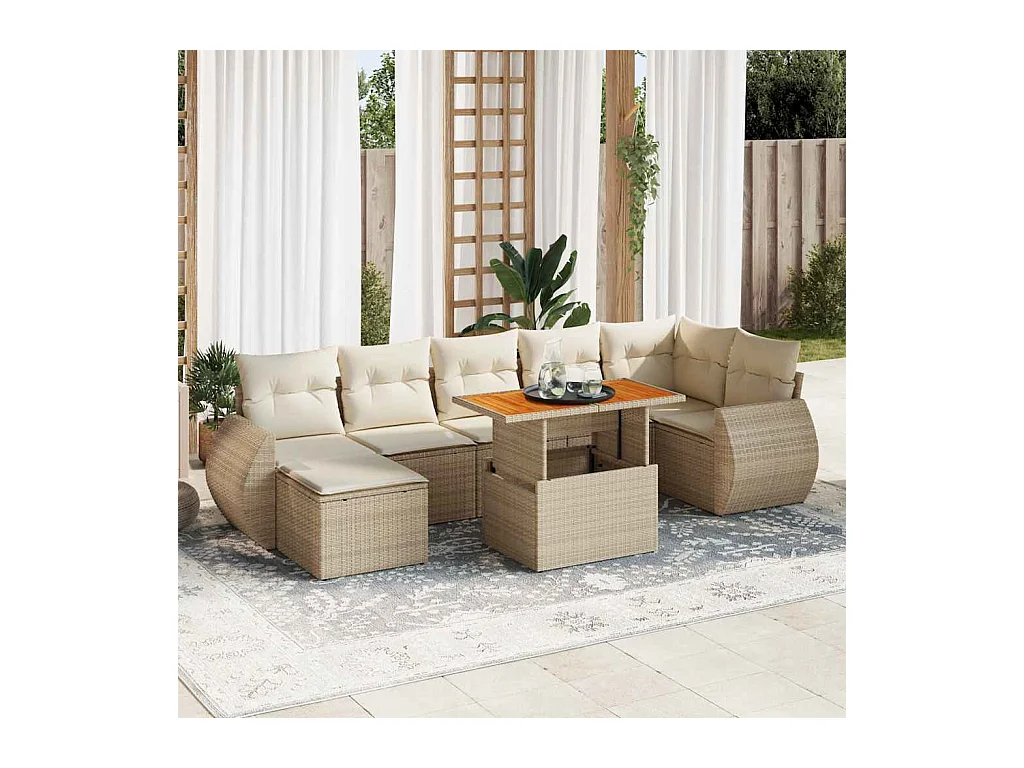 8-delige Loungeset met kussens poly rattan beige