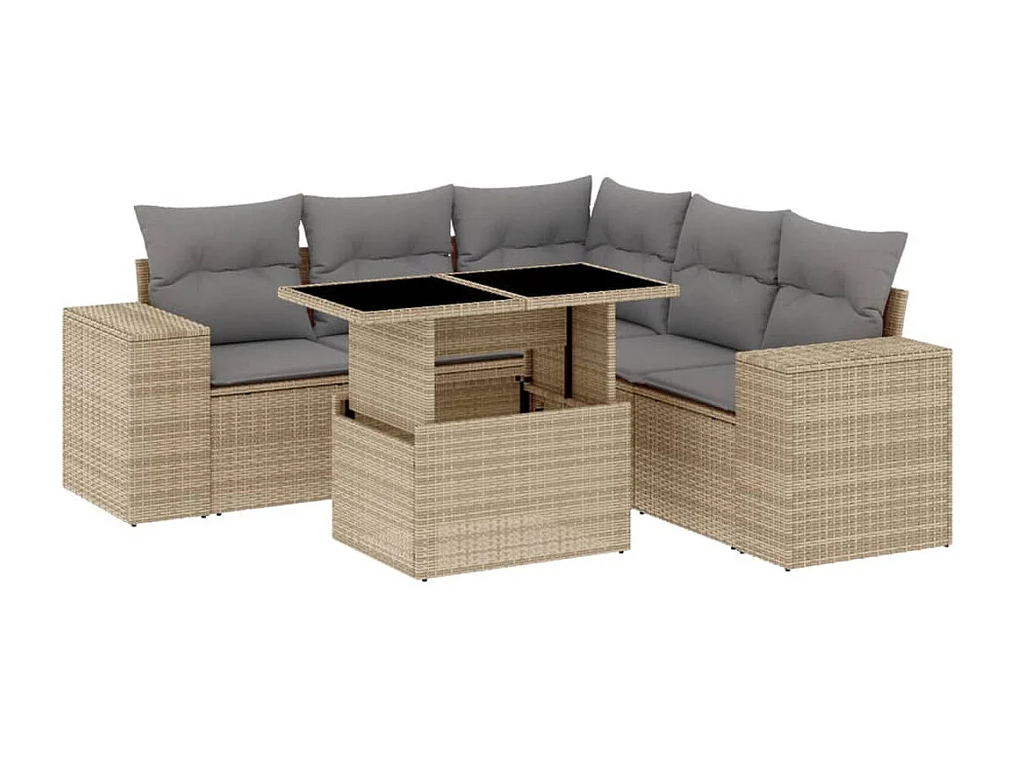 6-delige Loungeset met kussens poly rattan beige