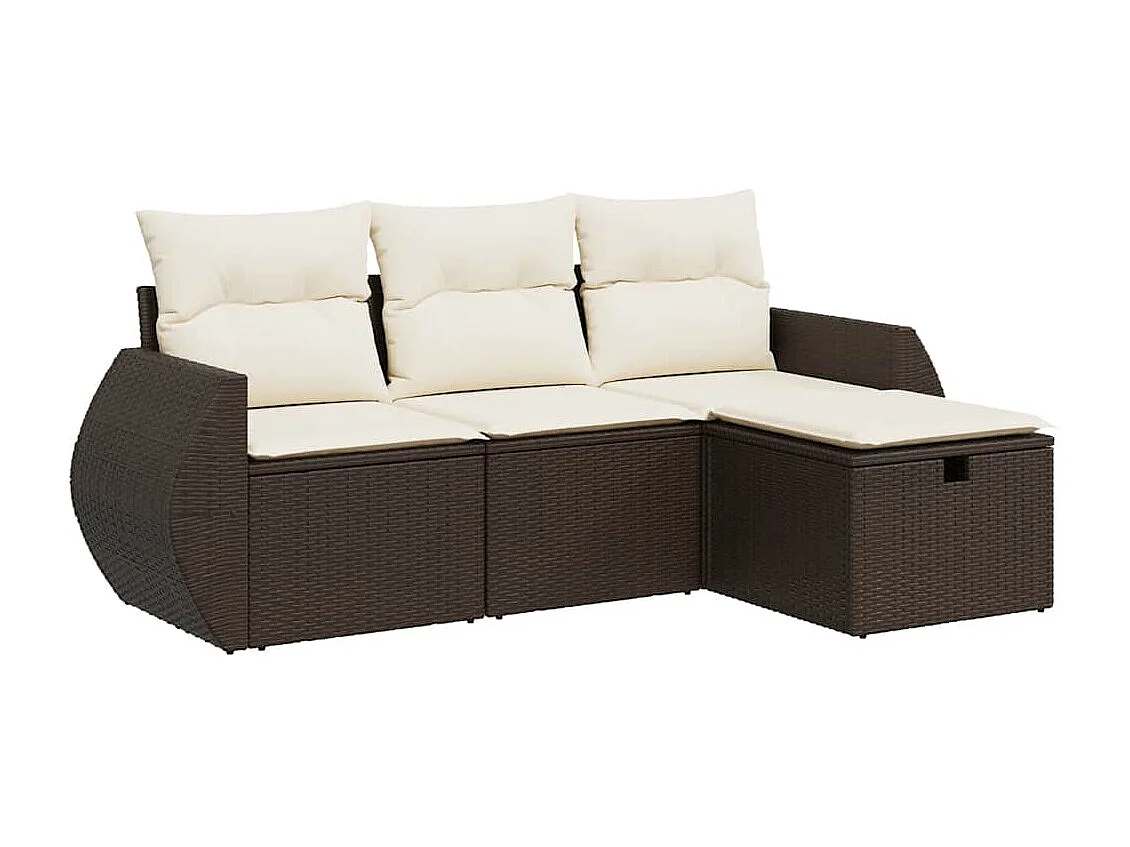4-delige Loungeset met kussens poly rattan bruin