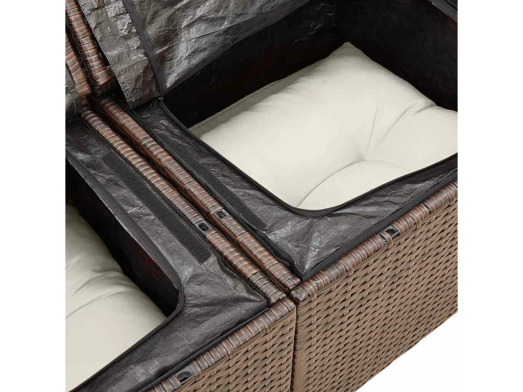 4-delige Loungeset met kussens poly rattan bruin