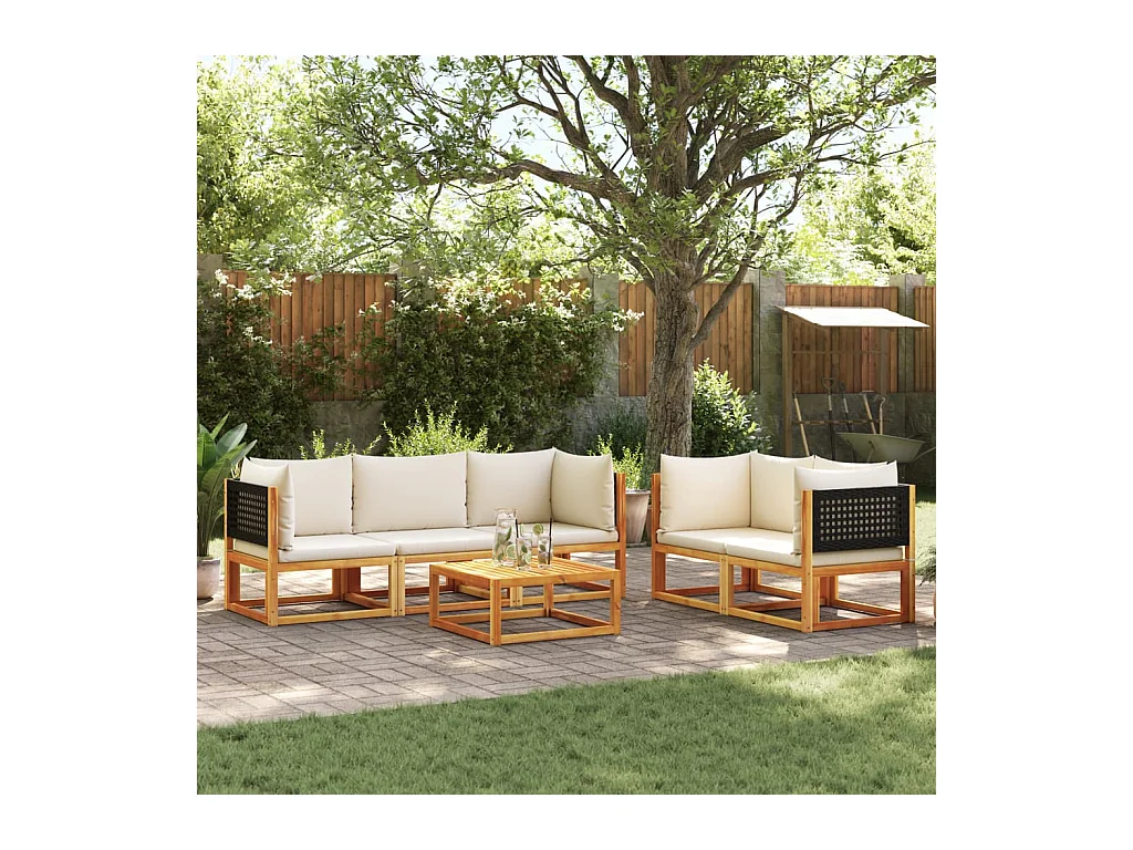 Set de sofás de jardín con cojines 6 piezas madera maciza acacia