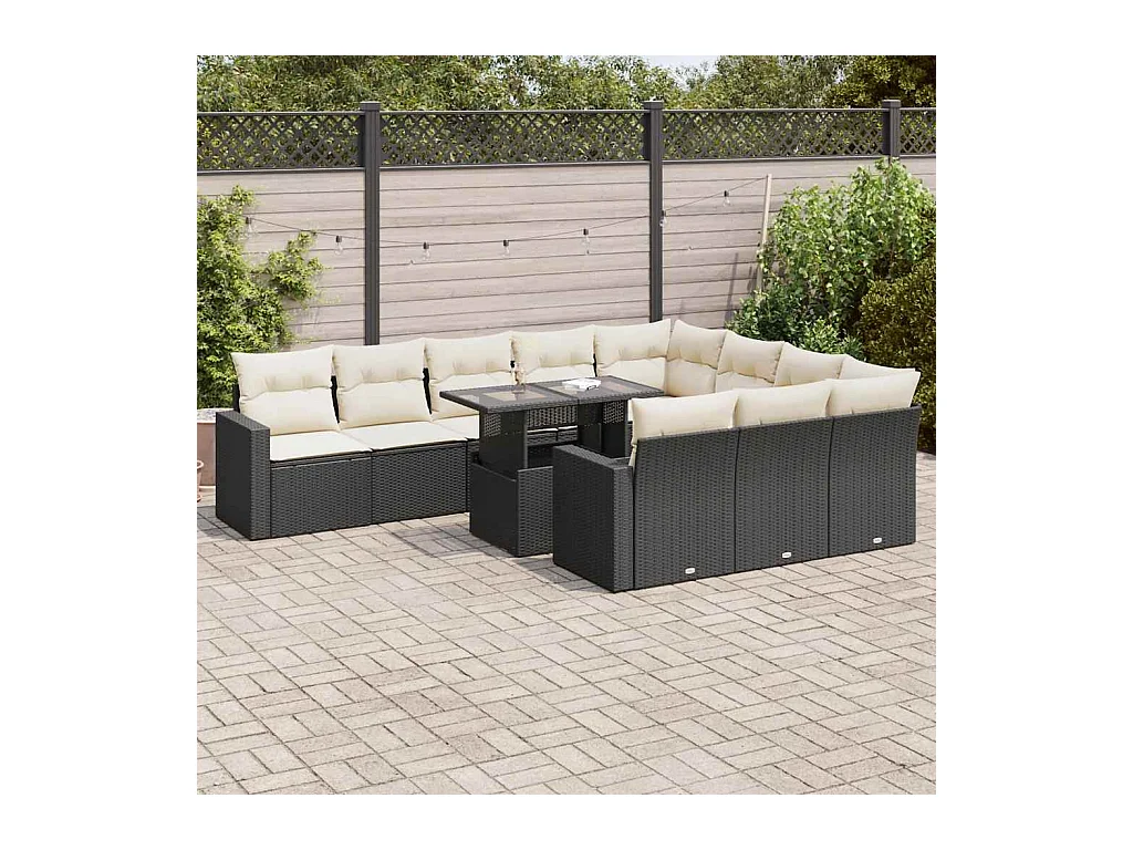 11 peças conjunto sofás de jardim com almofadões vime PE preto