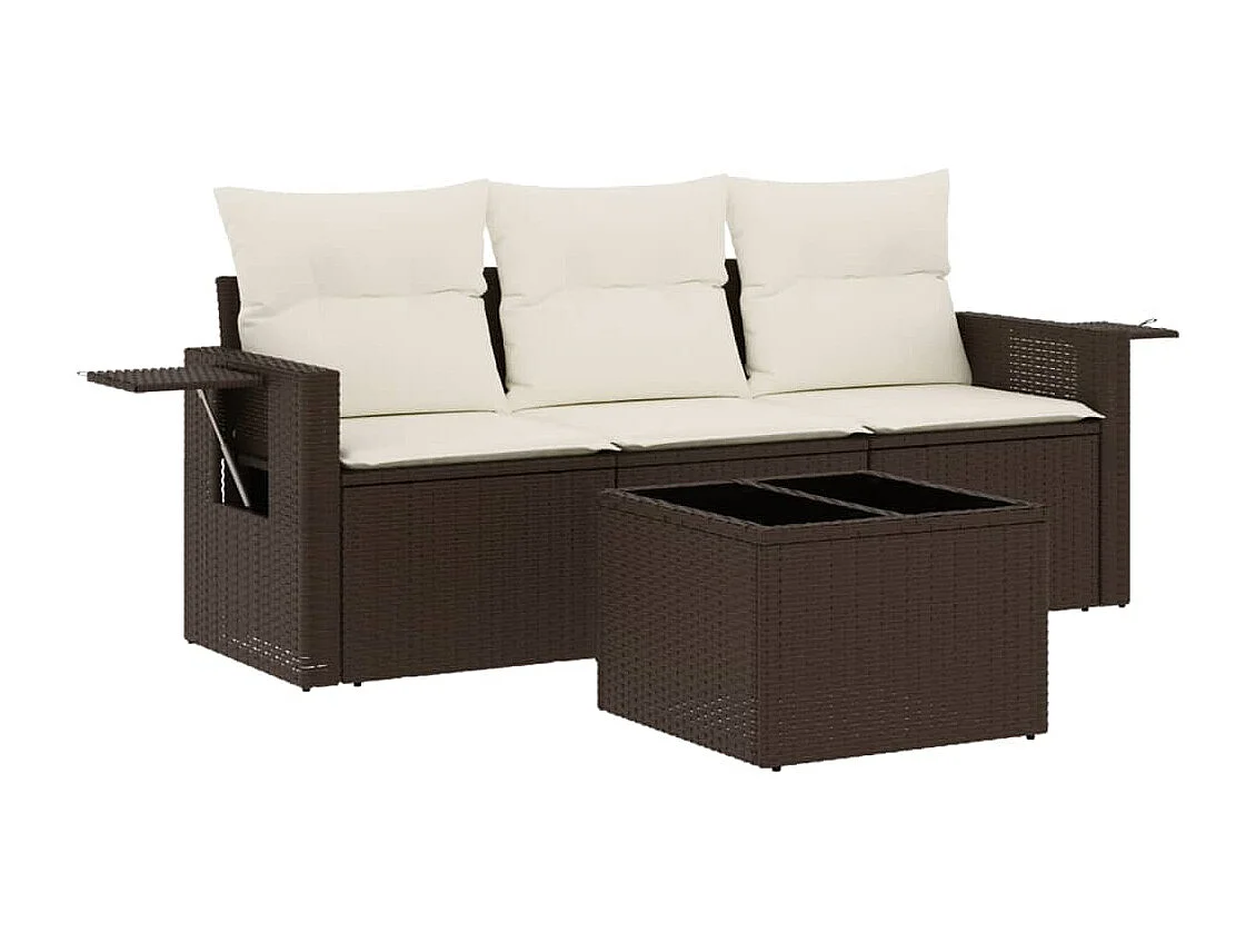 4-delige Loungeset met kussens poly rattan bruin