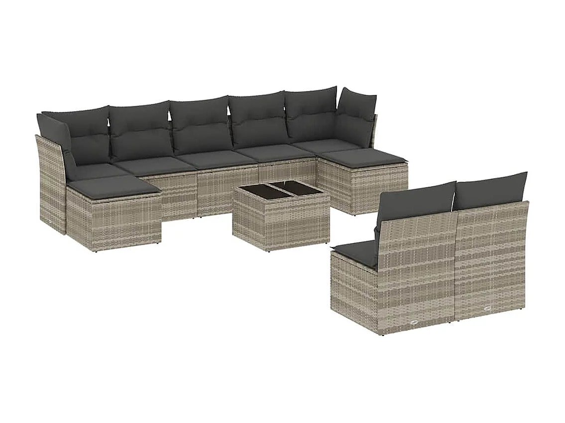 Salon de jardin avec coussins 10 pièces gris clair résine tressée