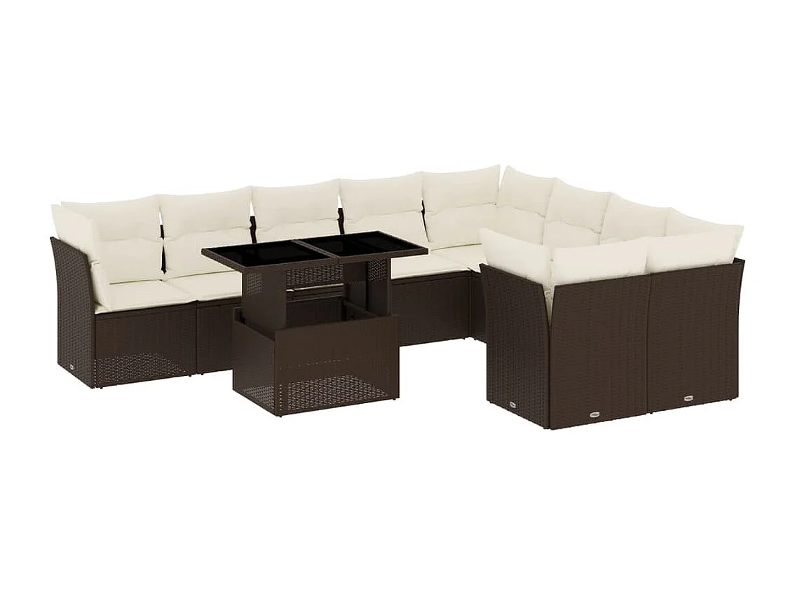 10-delige Loungeset met kussens poly rattan bruin