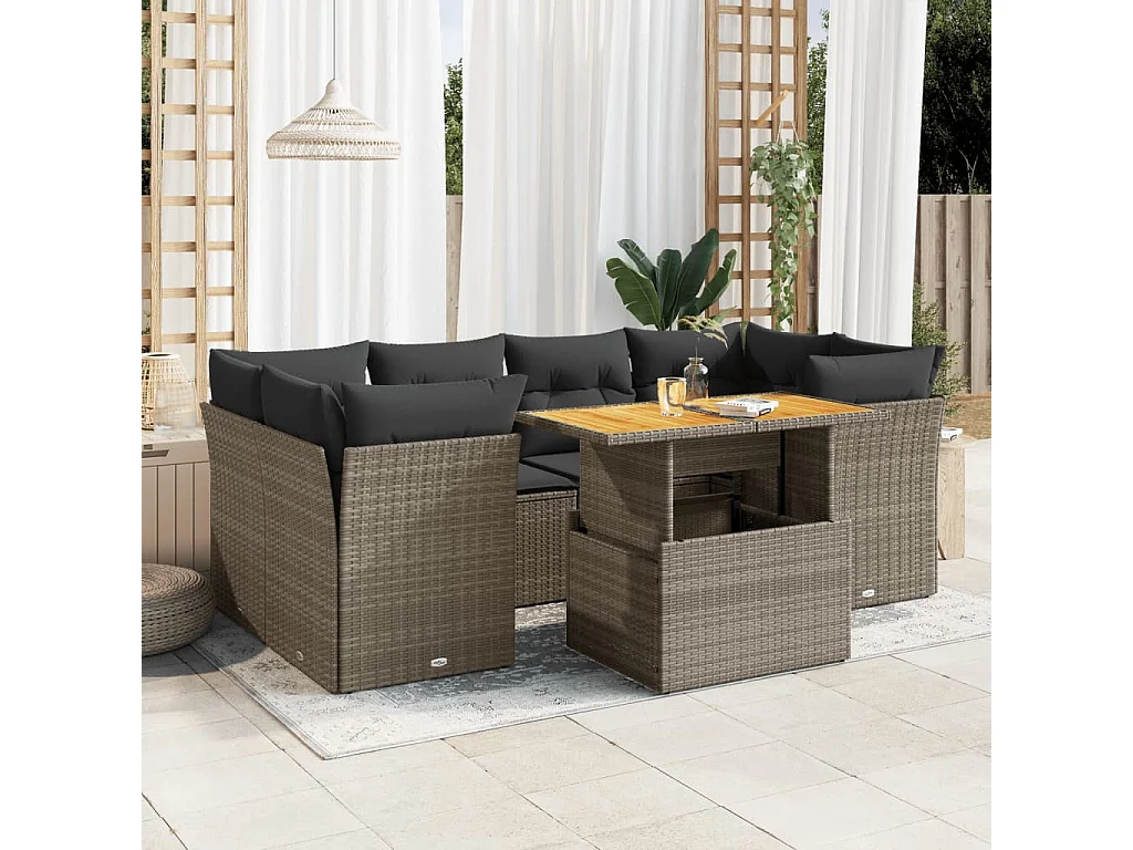 Salon de jardin avec coussins 7 pièces gris résine tressée