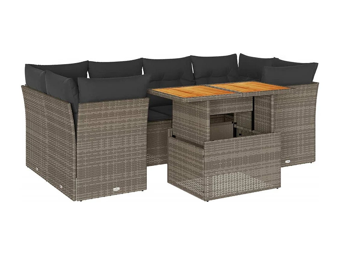 Set de sofás de jardín 7 piezas con cojines ratán sintético gris