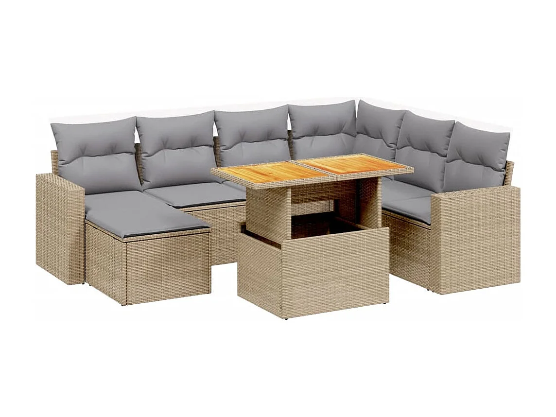 8 peças conjunto de sofás para jardim com almofadões vime PE bege