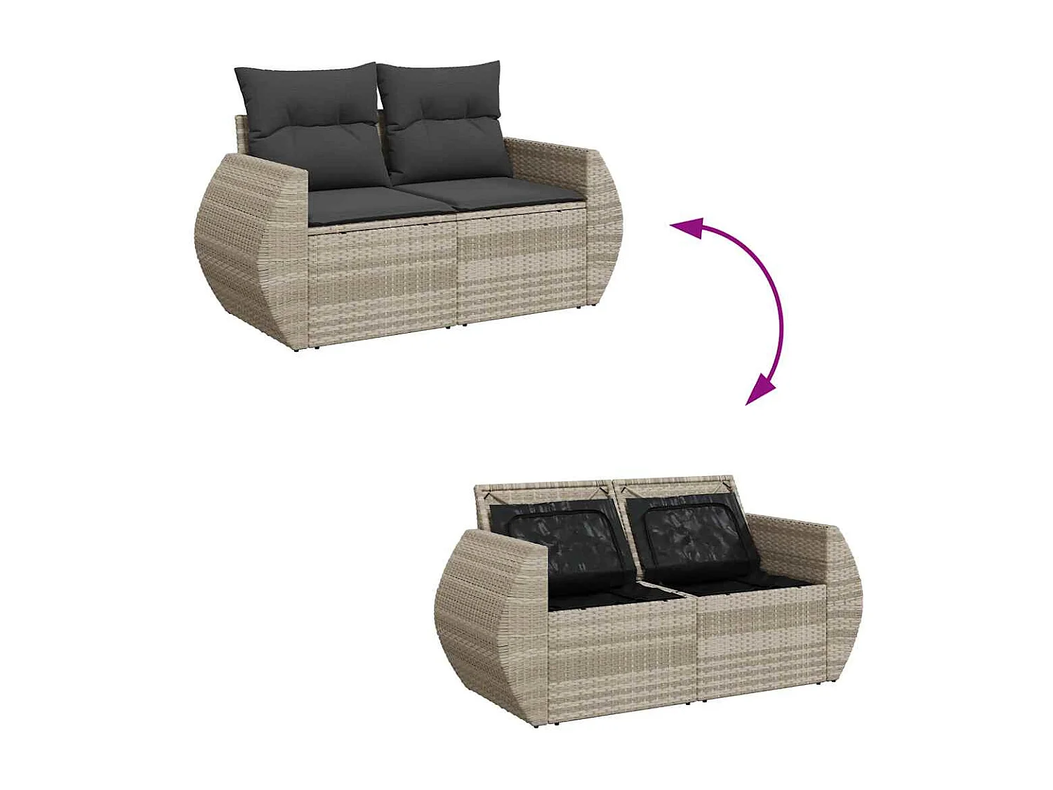 9-delige Loungeset met kussens poly rattan lichtgrijs