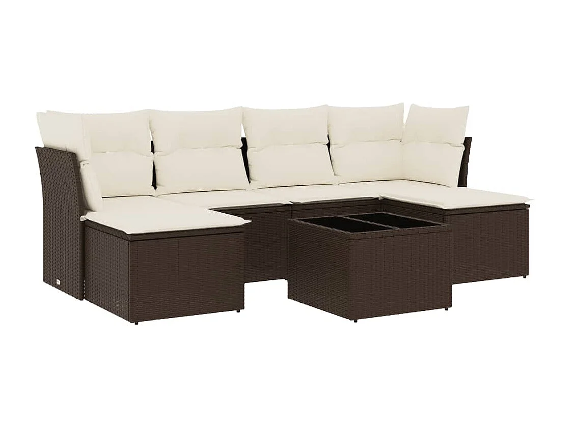 7-delige Loungeset met kussens poly rattan bruin