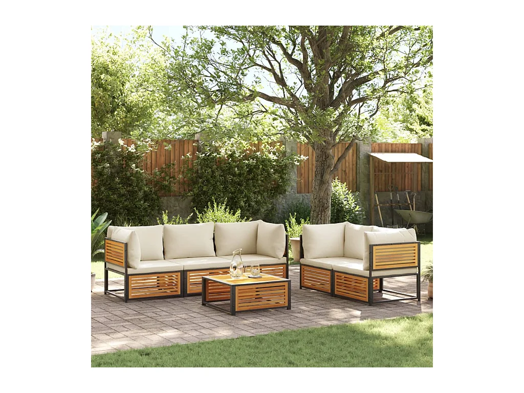 Salon de jardin avec coussins 6 pièces bois d'acacia solide