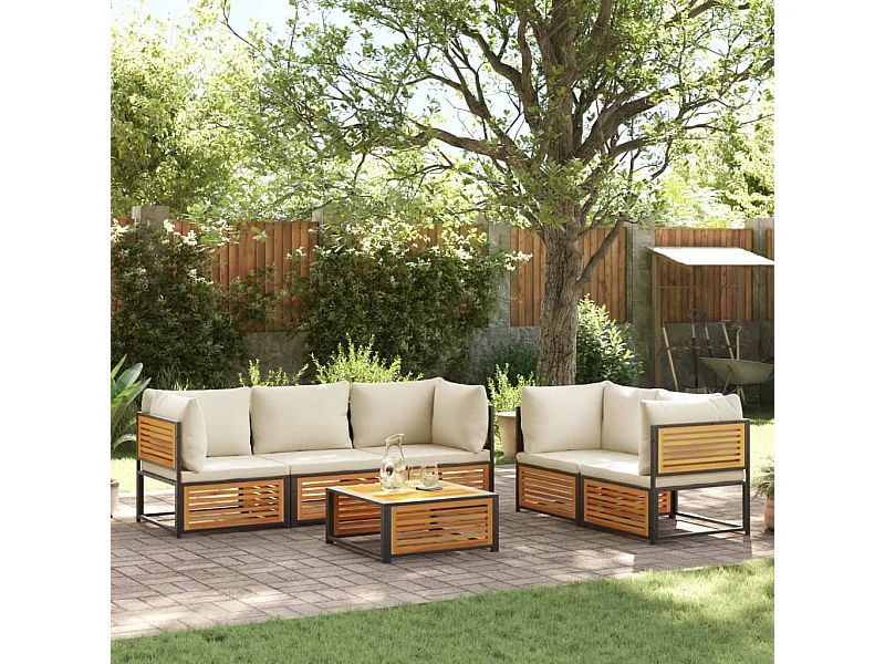 Salon de jardin avec coussins 6 pièces bois d'acacia solide