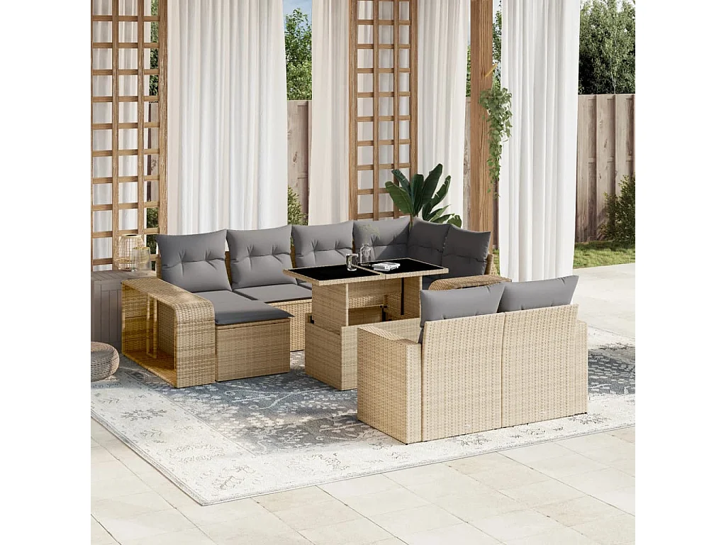 11 peças conjunto sofás de jardim com almofadões vime PE bege