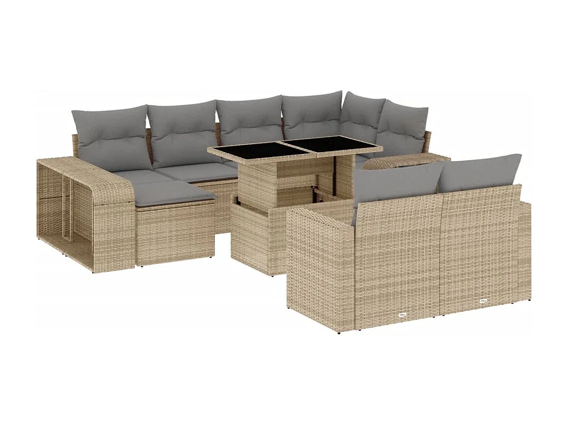 Salon de jardin 11 pièces avec coussins beige résine tressée