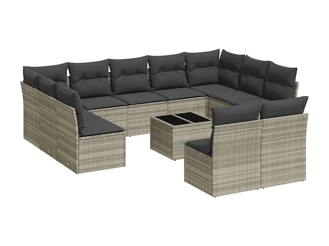 12-delige Loungeset met kussens poly rattan lichtgrijs