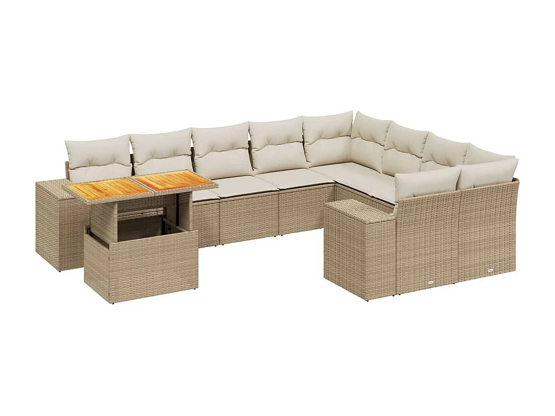Salon de jardin avec coussins 10 pièces beige résine tressée