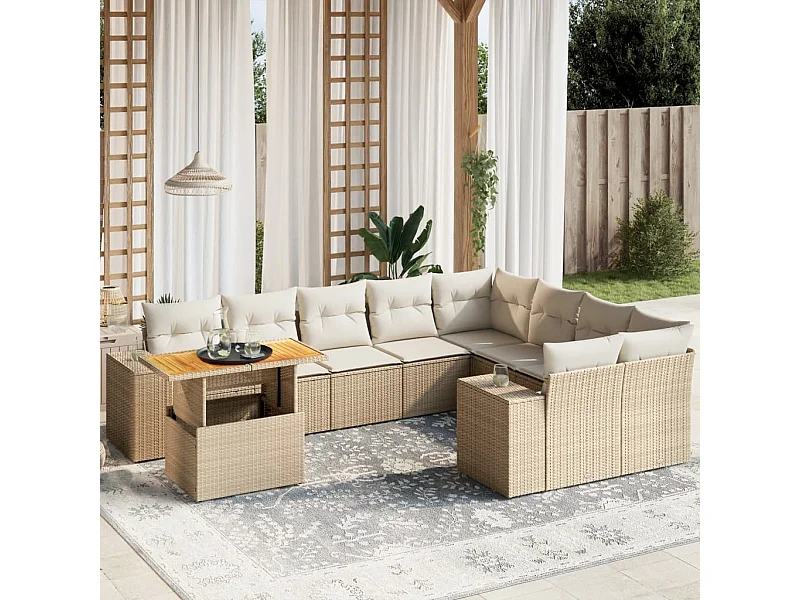Juego de sofás jardín con cojines beige 10 piezas ratán sintético