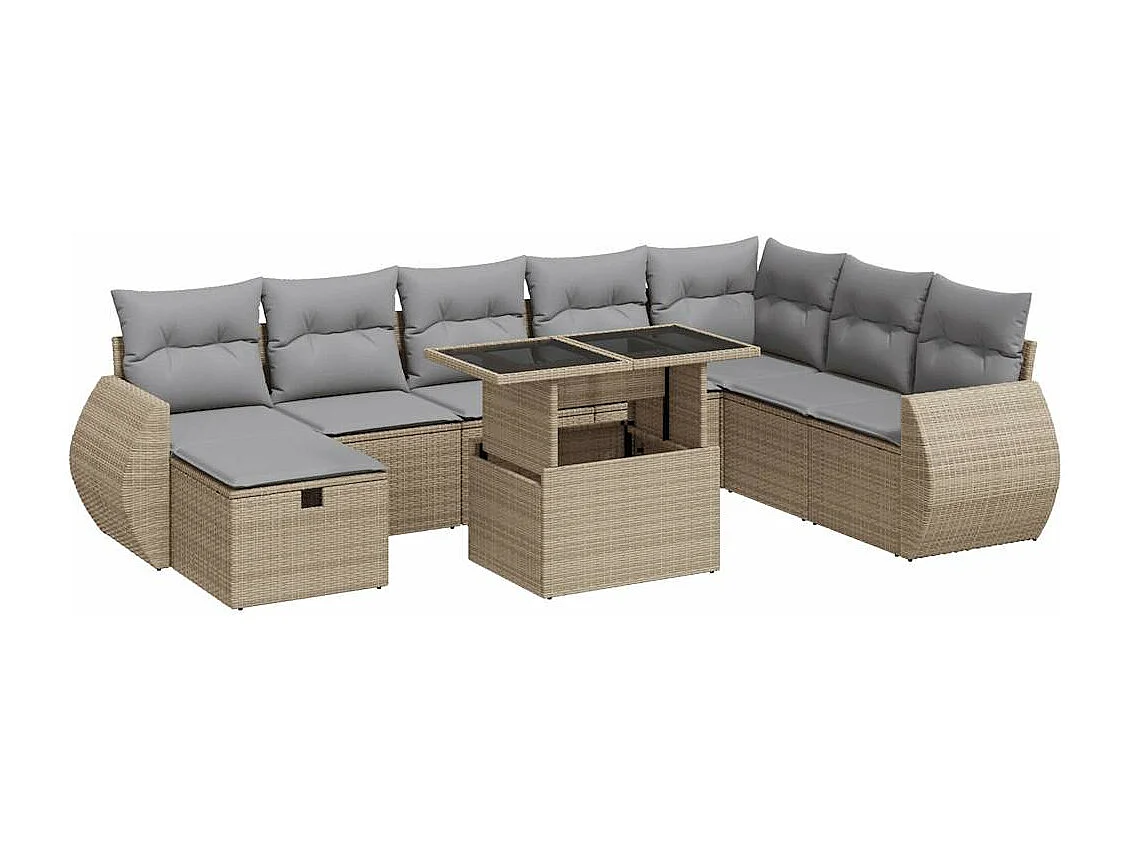 Salon de jardin avec coussins 9 pièces beige résine tressée
