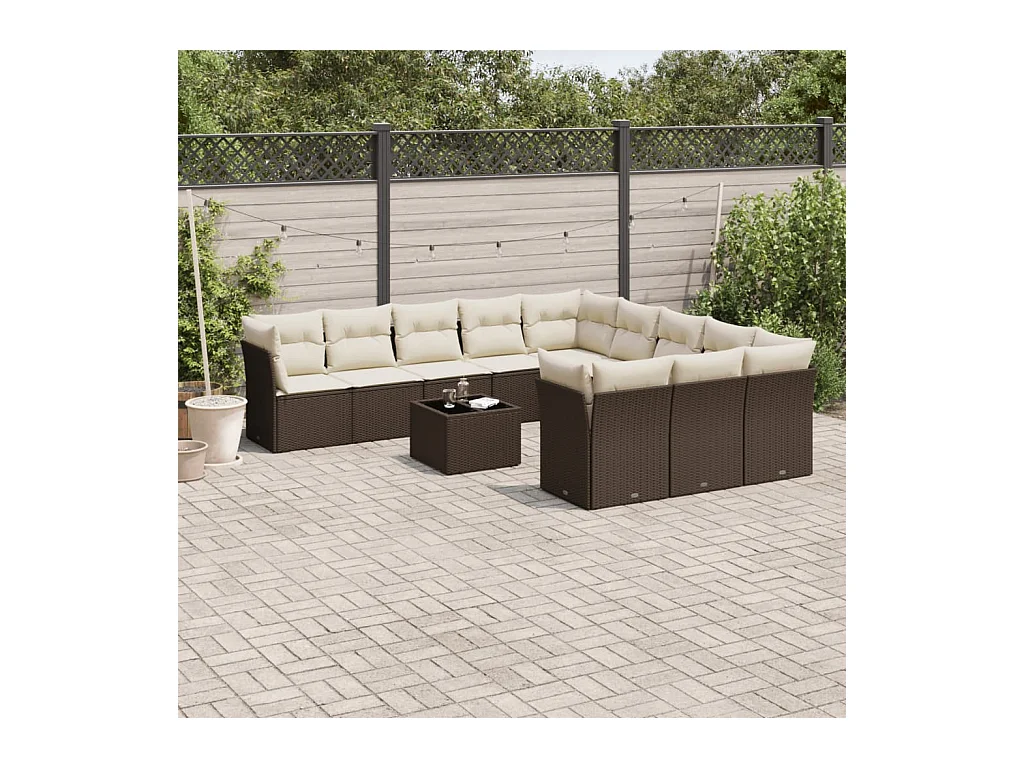 Set de sofás de jardín y cojines 12 piezas ratán sintético marrón
