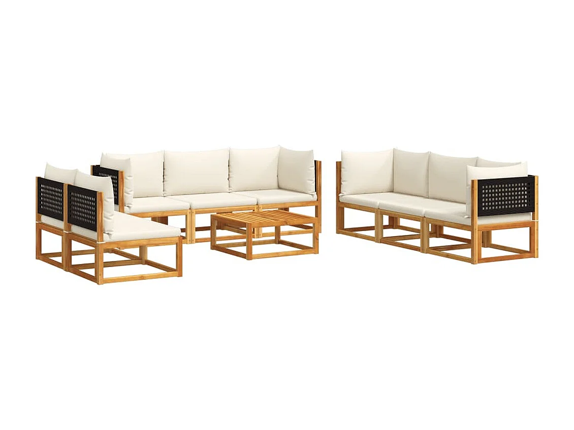 Salon de jardin avec coussins 9 pièces bois massif d'acacia