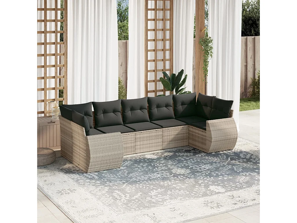 Salon de jardin avec coussins 7 pièces gris clair résine tressée