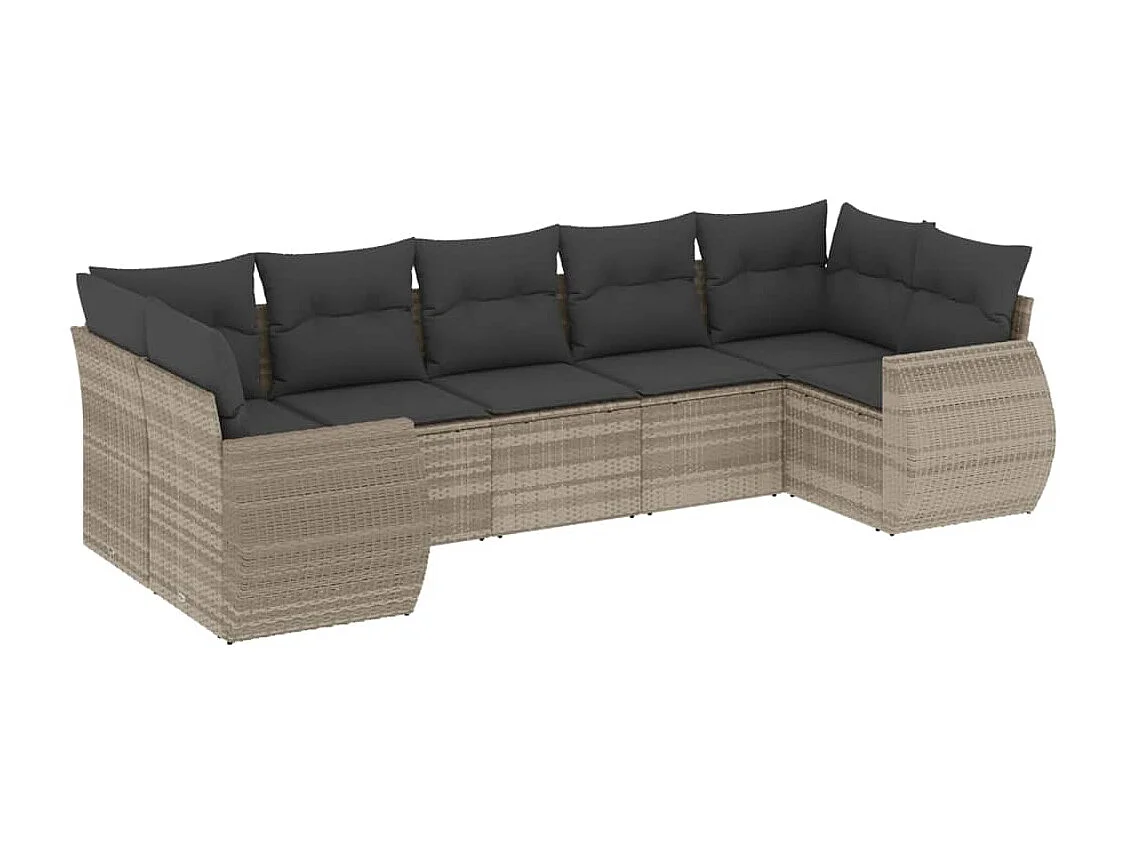 Salon de jardin avec coussins 7 pièces gris clair résine tressée