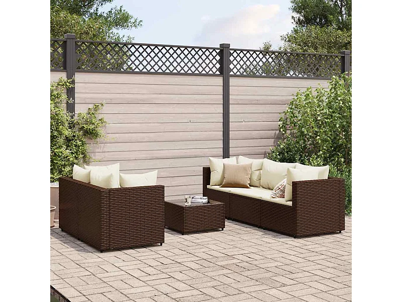 6 peças conj. lounge jardim com almofadões 6 peças vime PE castanho