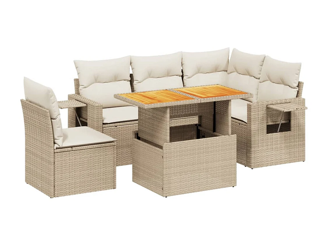 Salon de jardin avec coussins 6 pièces beige résine tressée