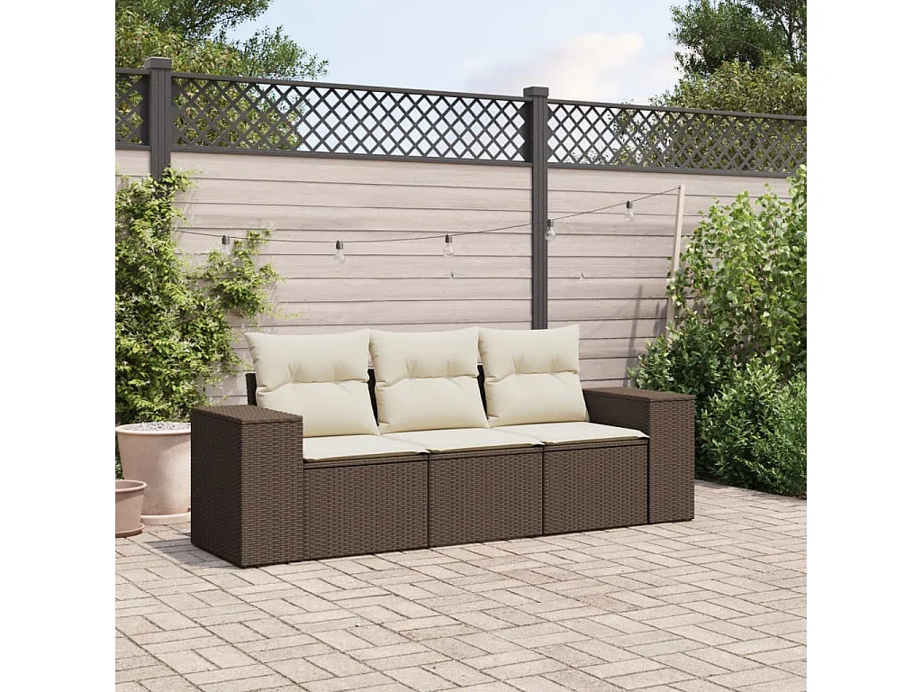 Salon de jardin avec coussins 3 pièces marron résine tressée