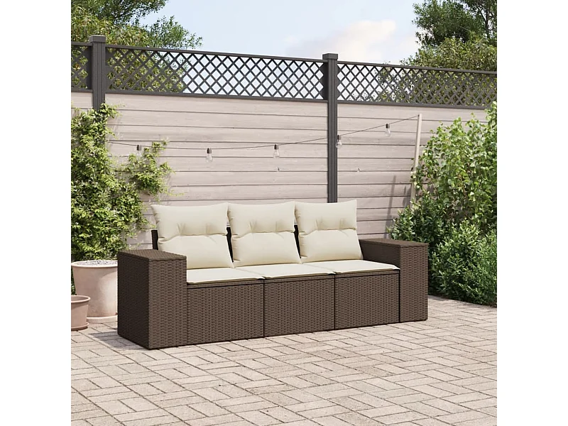 Salon de jardin avec coussins 3 pièces marron résine tressée