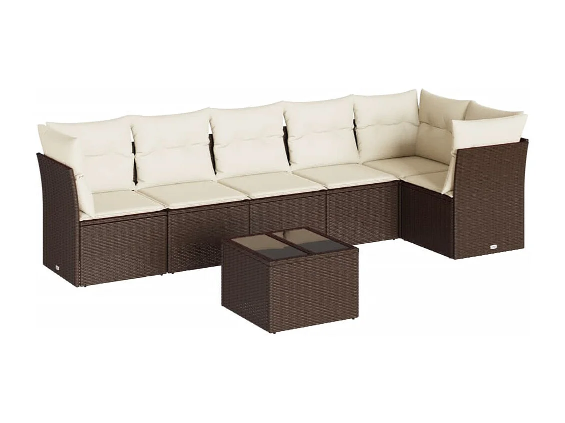 7-delige Loungeset met kussens poly rattan bruin