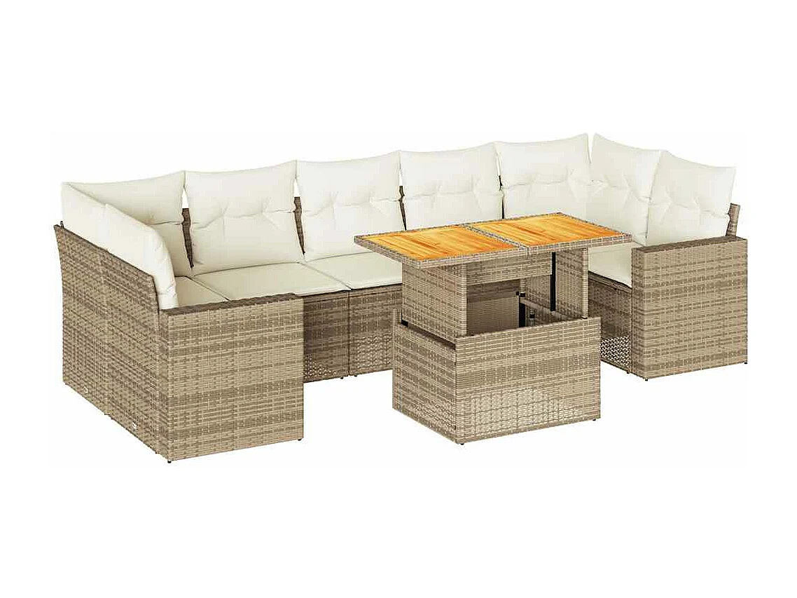 Salon de jardin avec coussins 8 pièces beige résine tressée