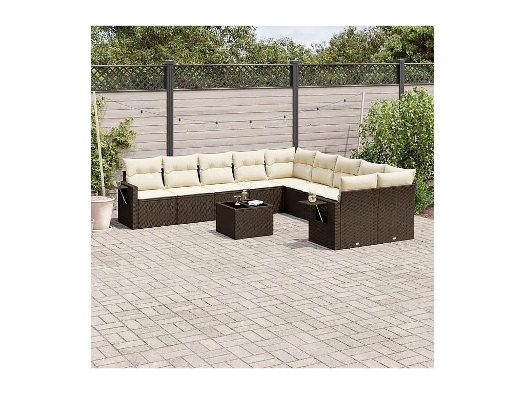 11-delige Loungeset met kussens poly rattan bruin