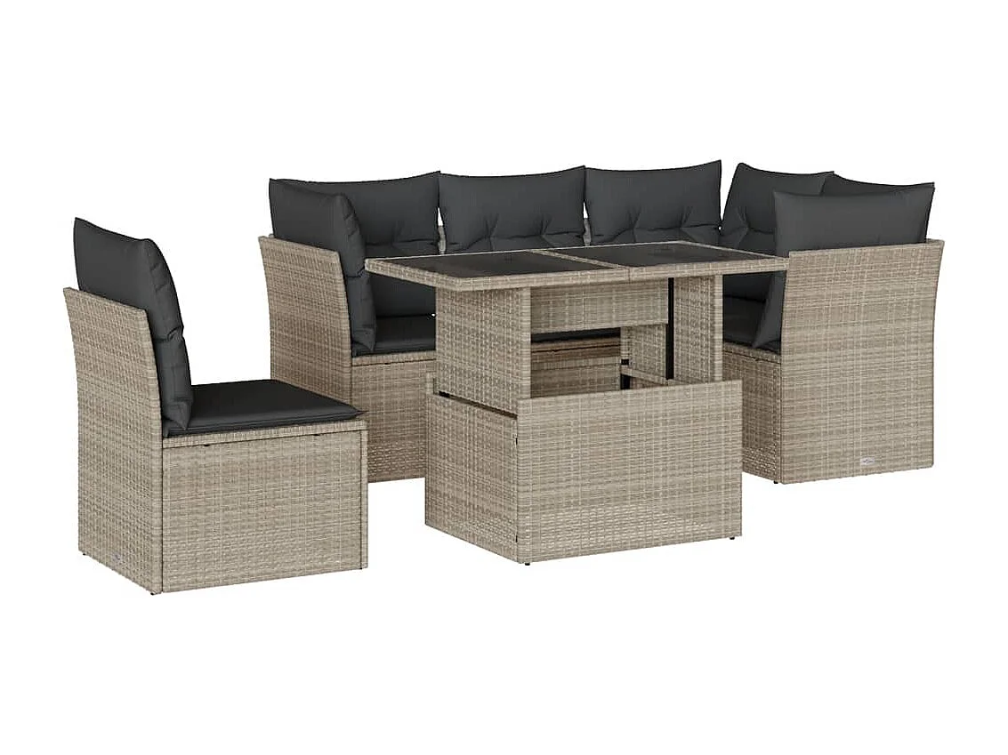 Salon de jardin 6 pièces avec coussins gris clair résine tressée