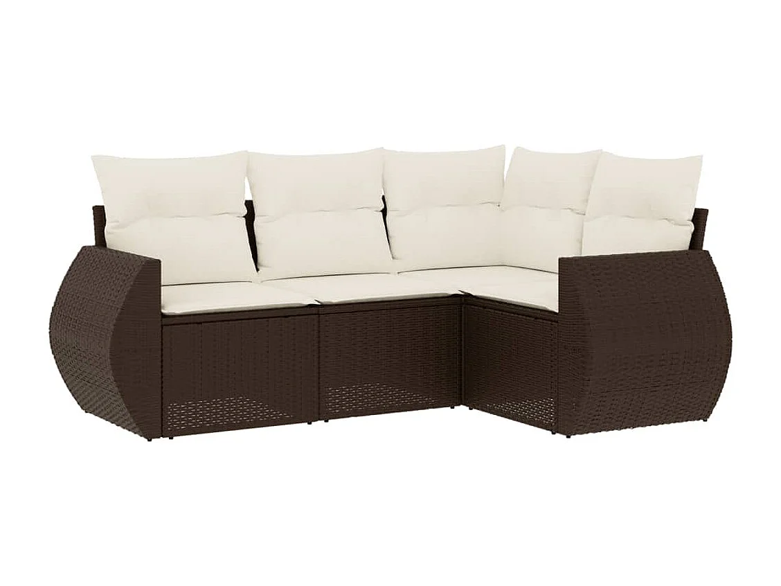 4-delige Loungeset met kussens poly rattan bruin
