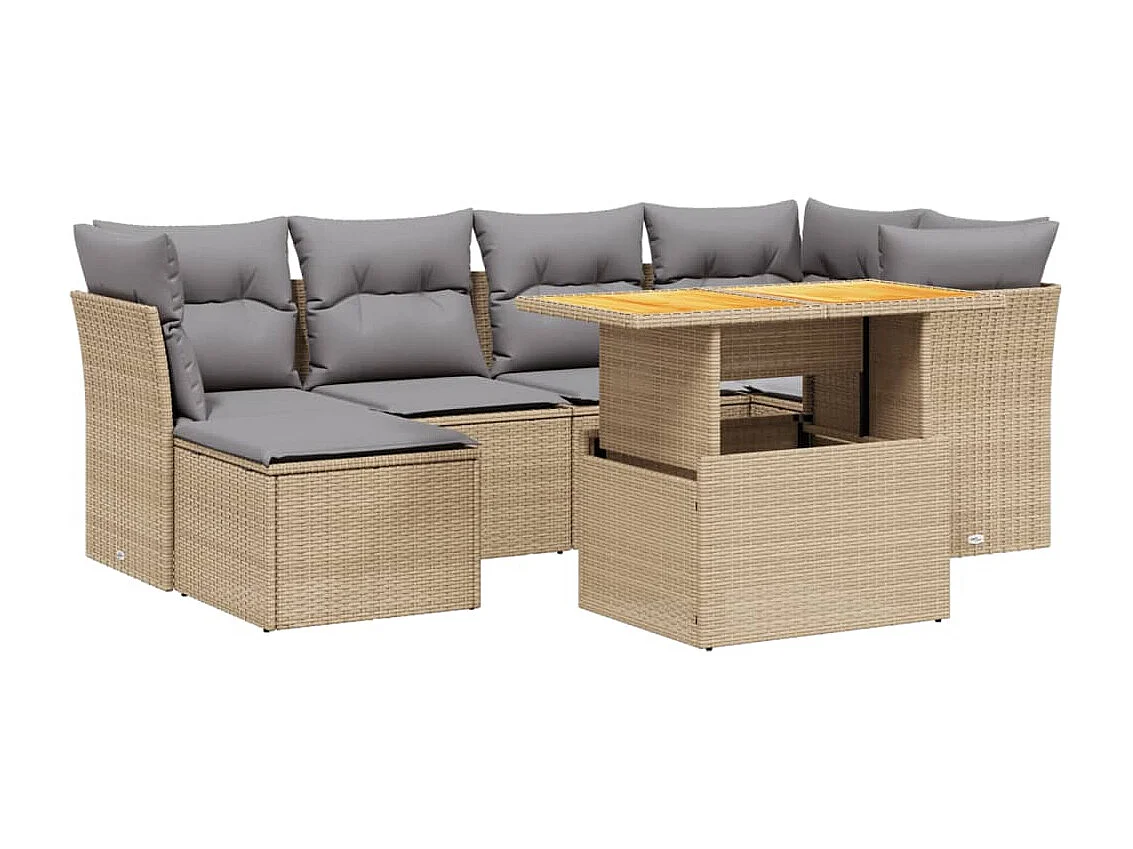 Salon de jardin avec coussins 7 pièces beige résine tressée