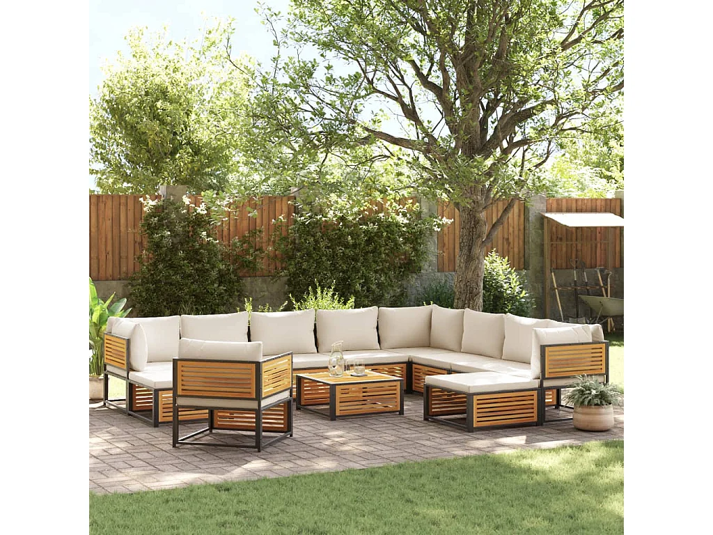 Set de sofás de jardín con cojines 12 piezas madera maciza acacia