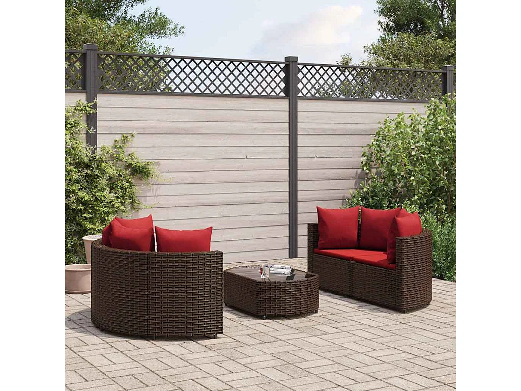 Salon de jardin avec coussins 5 pièces marron résine tressée