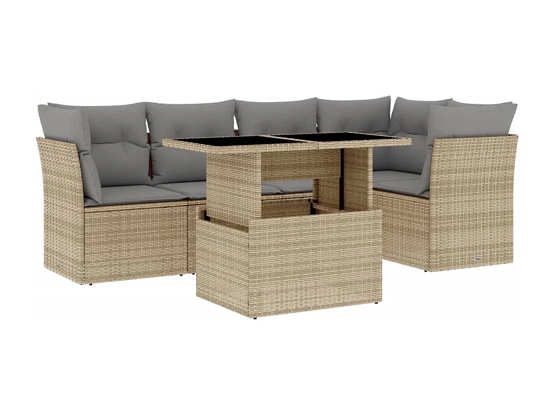 Salon de jardin avec coussins 6 pièces beige résine tressée